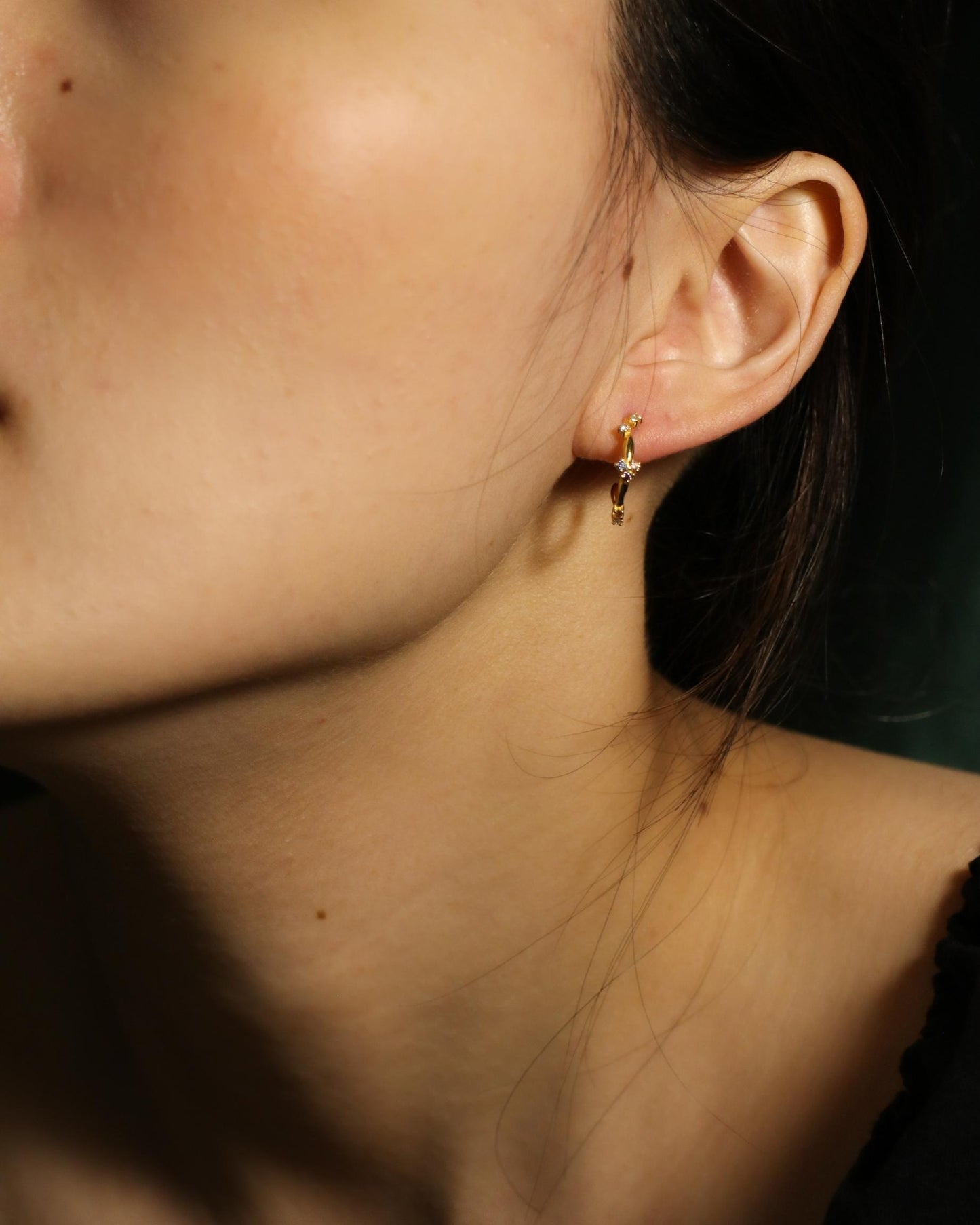 Soft Gold Open Hoops Earrings with Zirconia