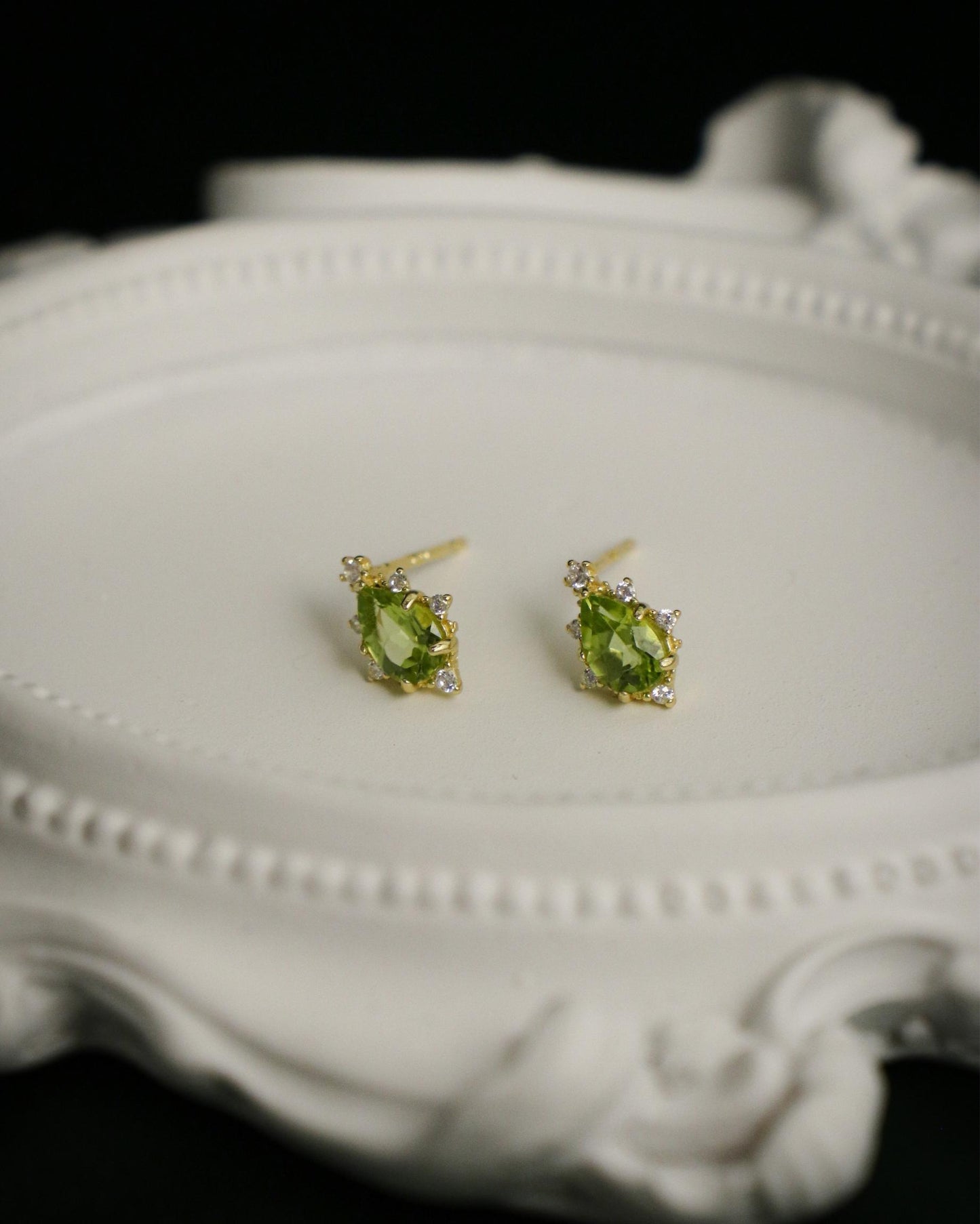 green crystal and zirconia stud earrings