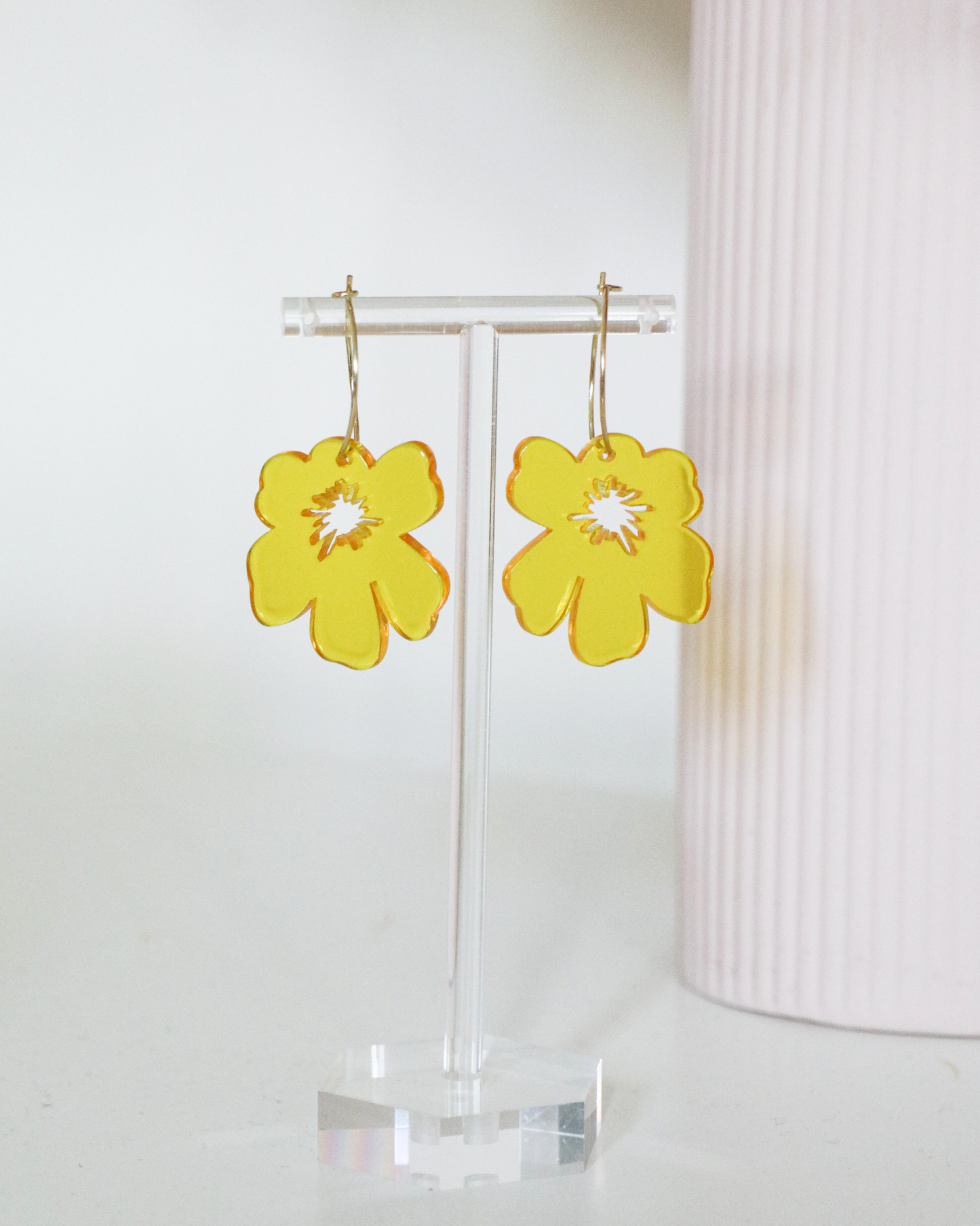 Yellow Flower Acrylic Hoop Earrings