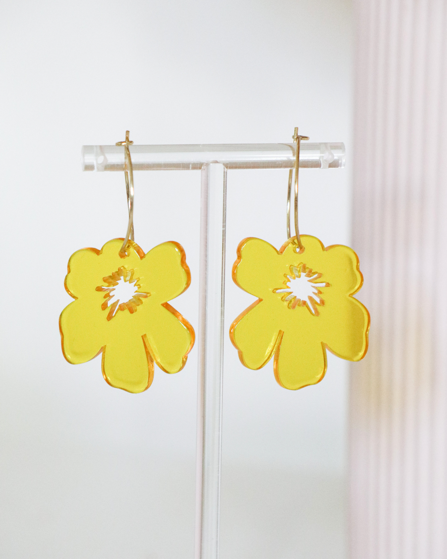 Yellow Flower Acrylic Hoop Earrings