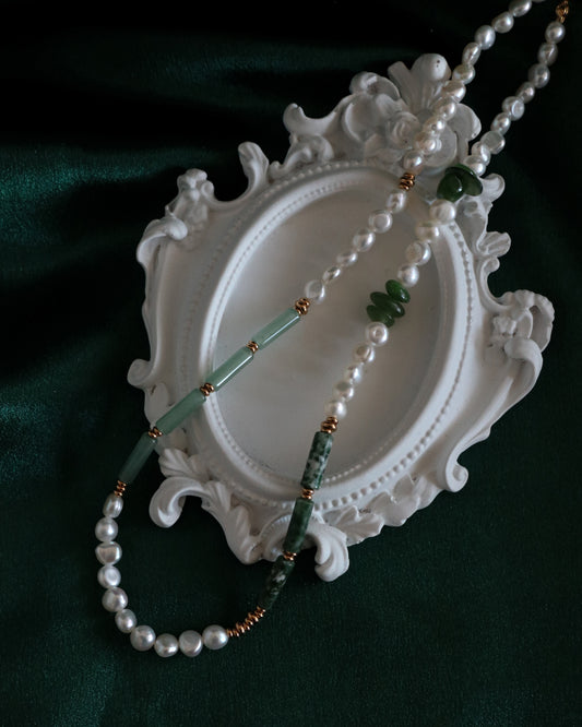 Pearl and Green Stones Necklace