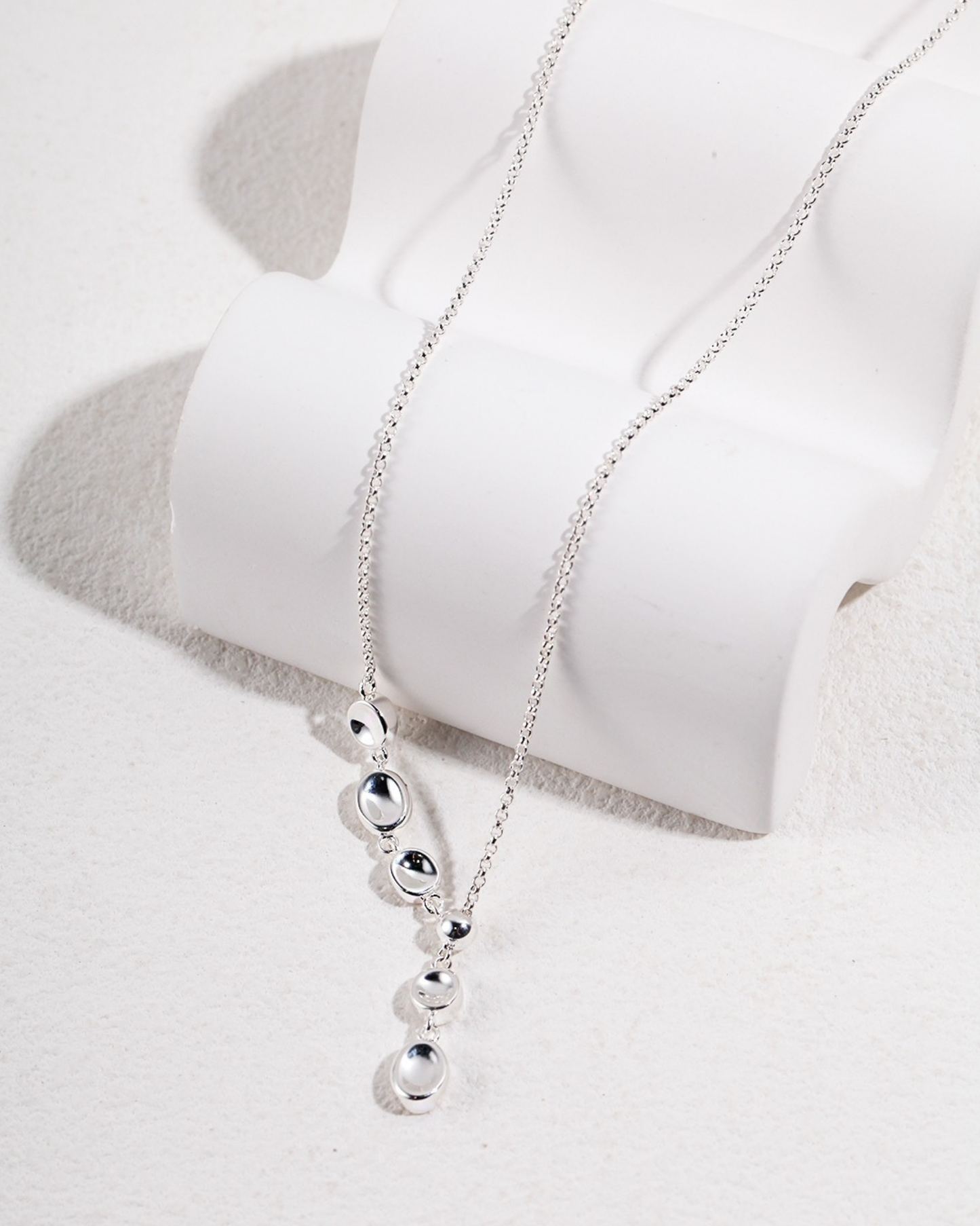 Serene Pebble Silver Drop Necklace