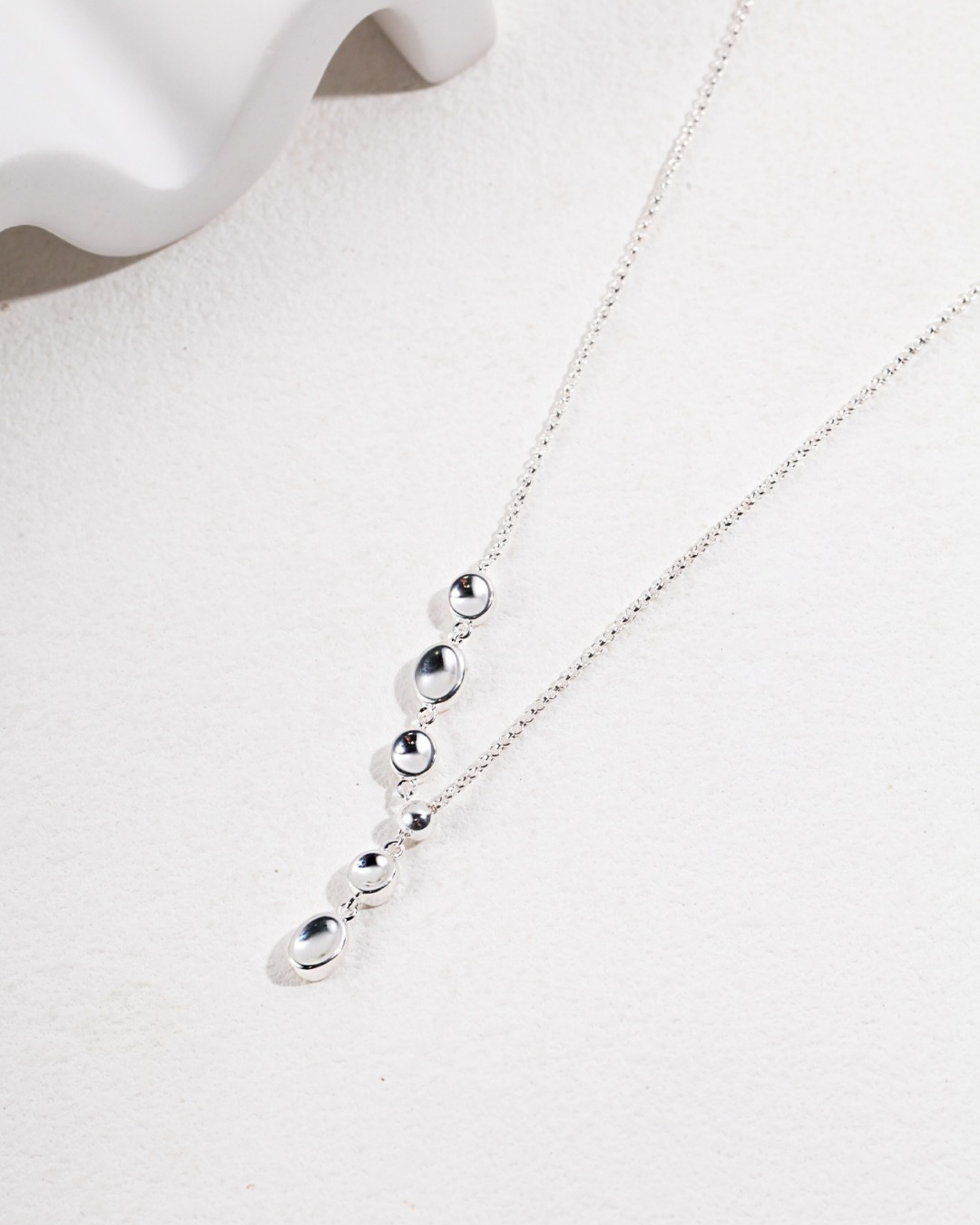 Serene Pebble Silver Drop Necklace