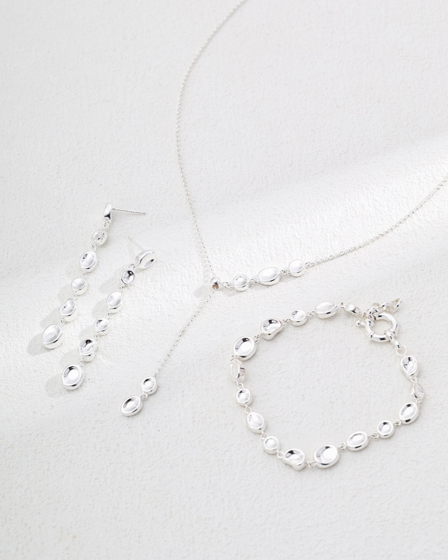 Serene Pebble Silver Drop Necklace