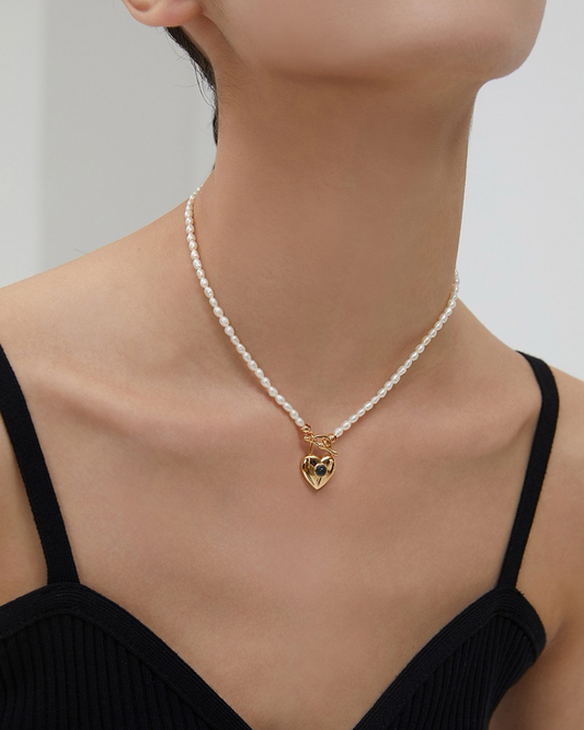 Heart Lock Pendant Pearl Necklace