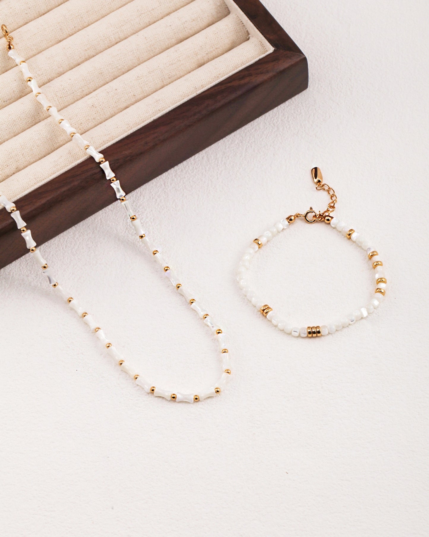 Bamboo Shaped White Gemstone Necklace