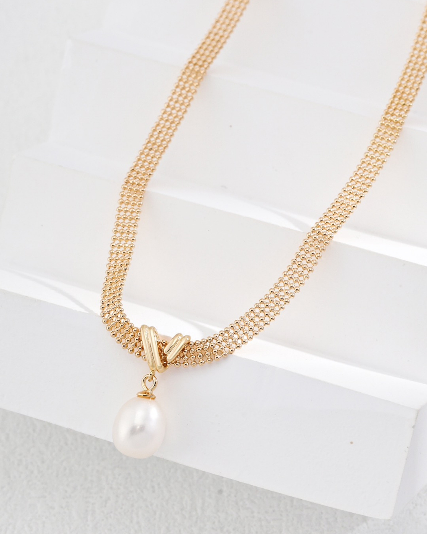 Golden Pearl Lace Necklace