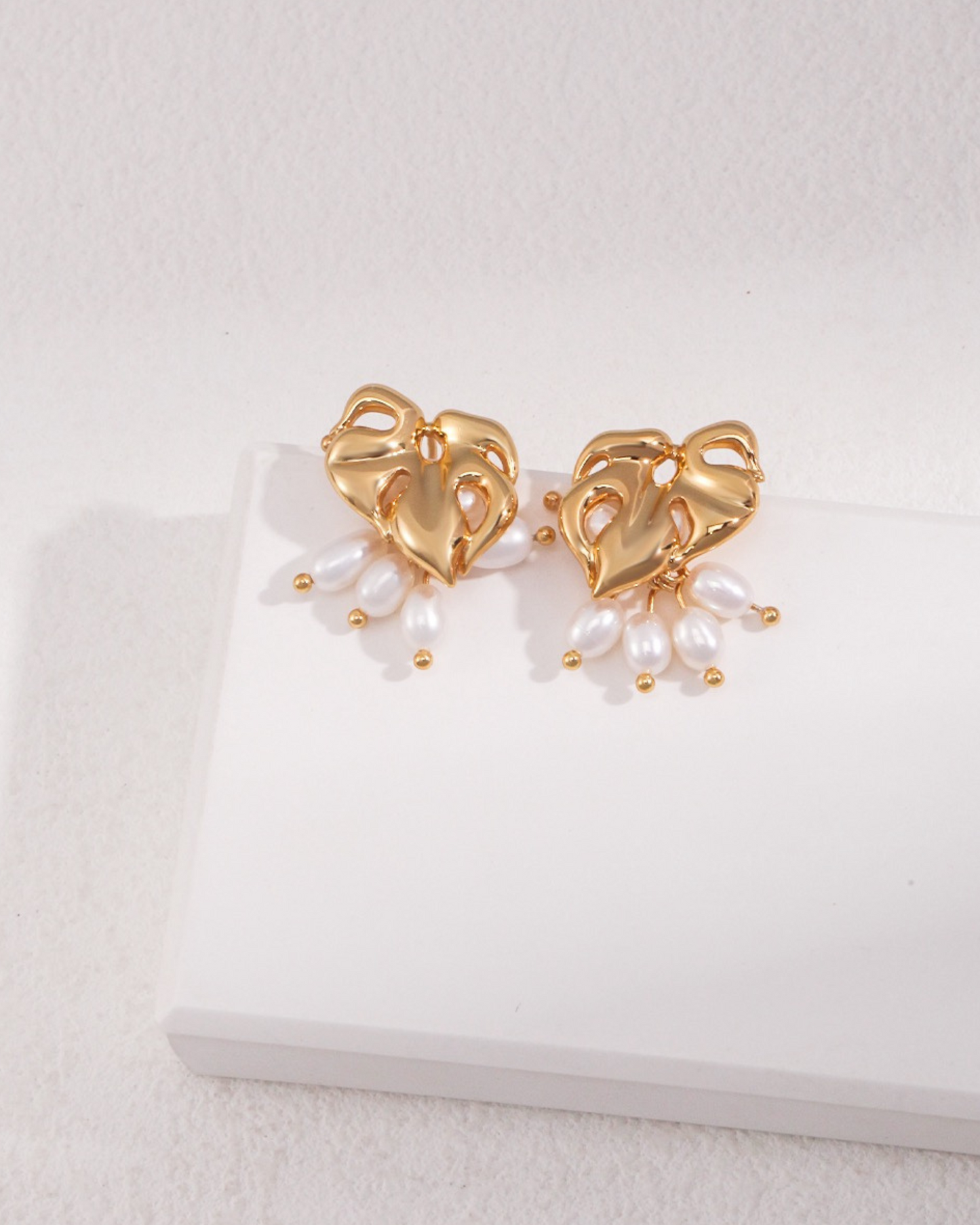 Gold Leaf Pearl Drop Earrings