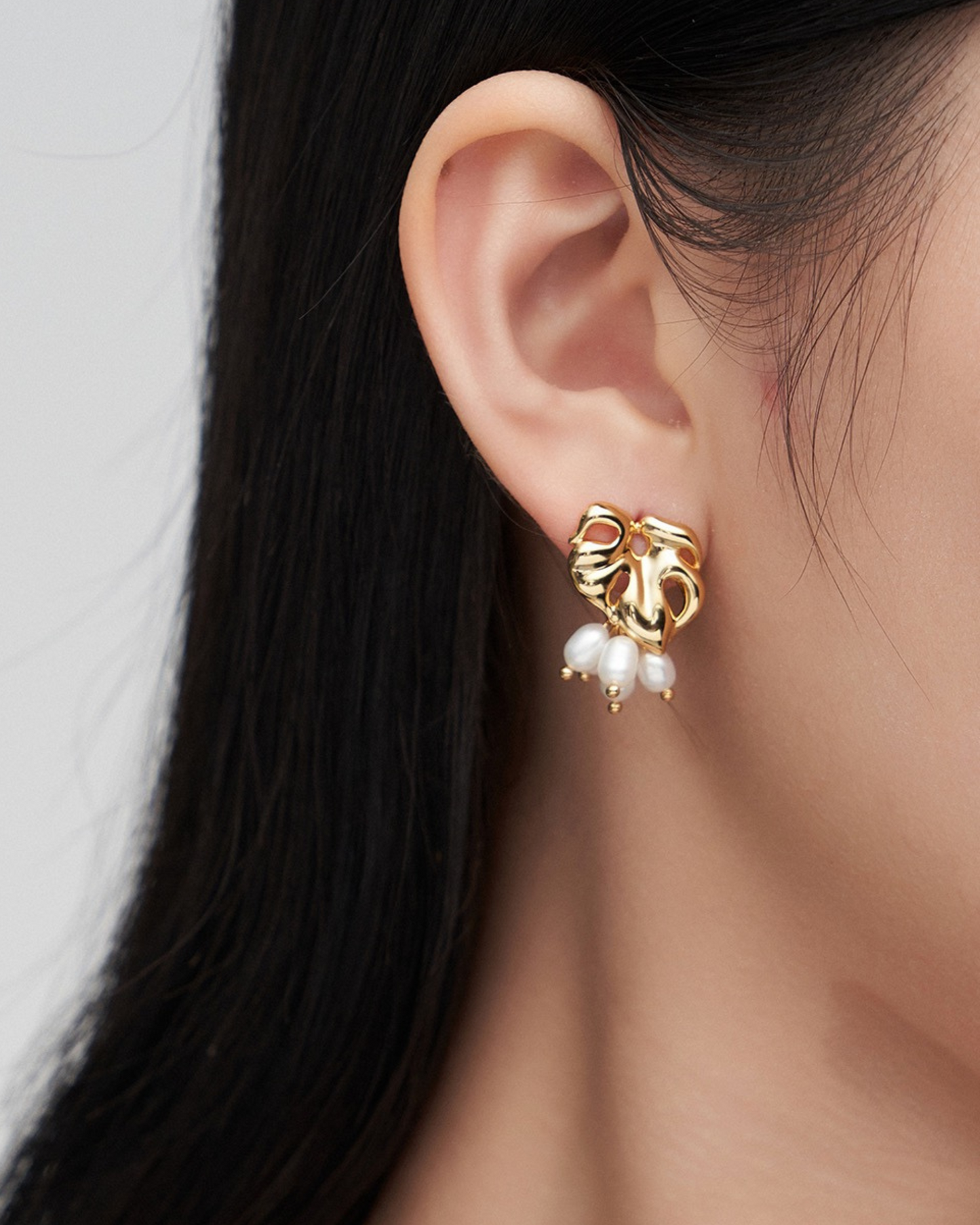 Gold Leaf Pearl Drop Earrings