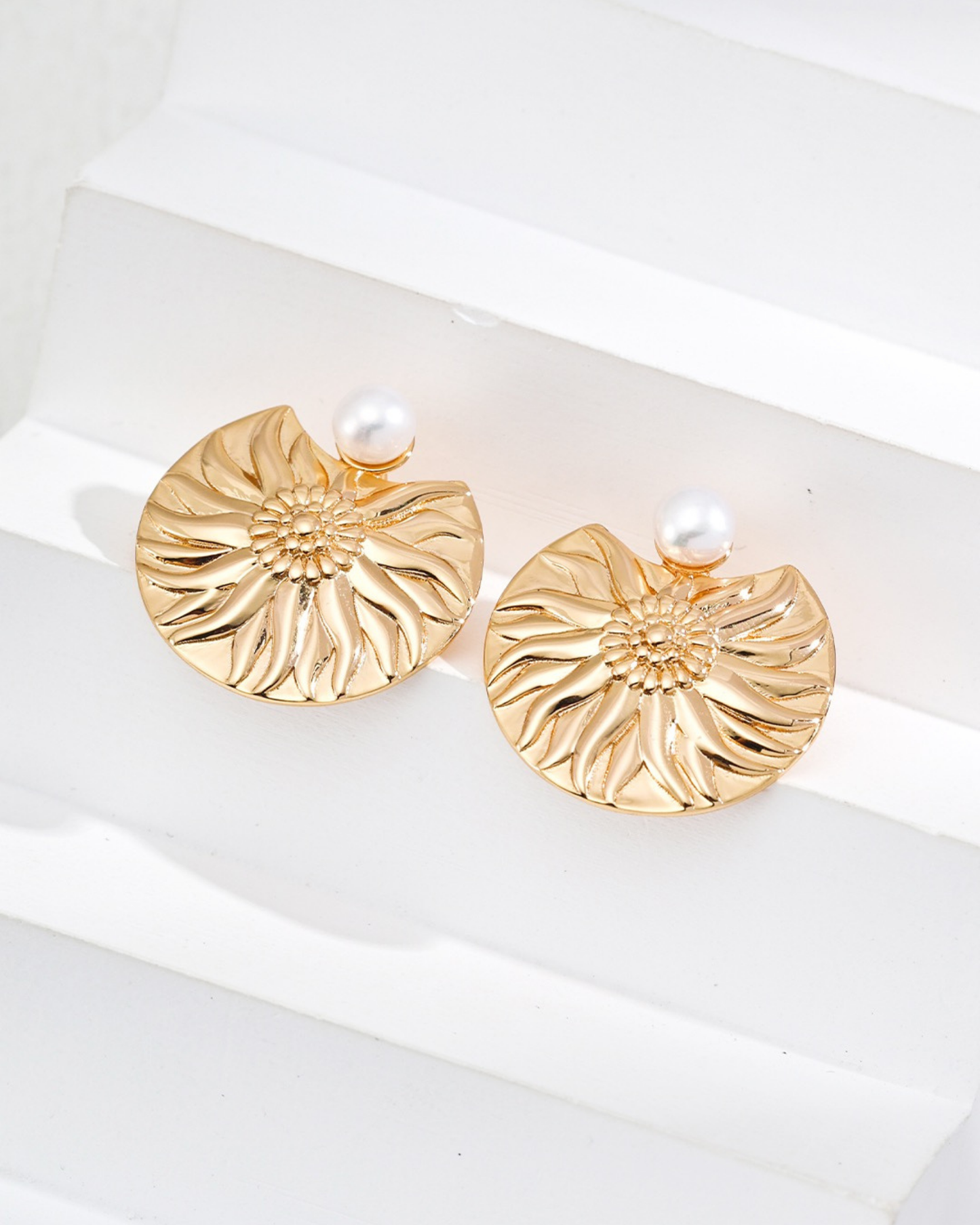 Golden Sunburst Pearl Earrings