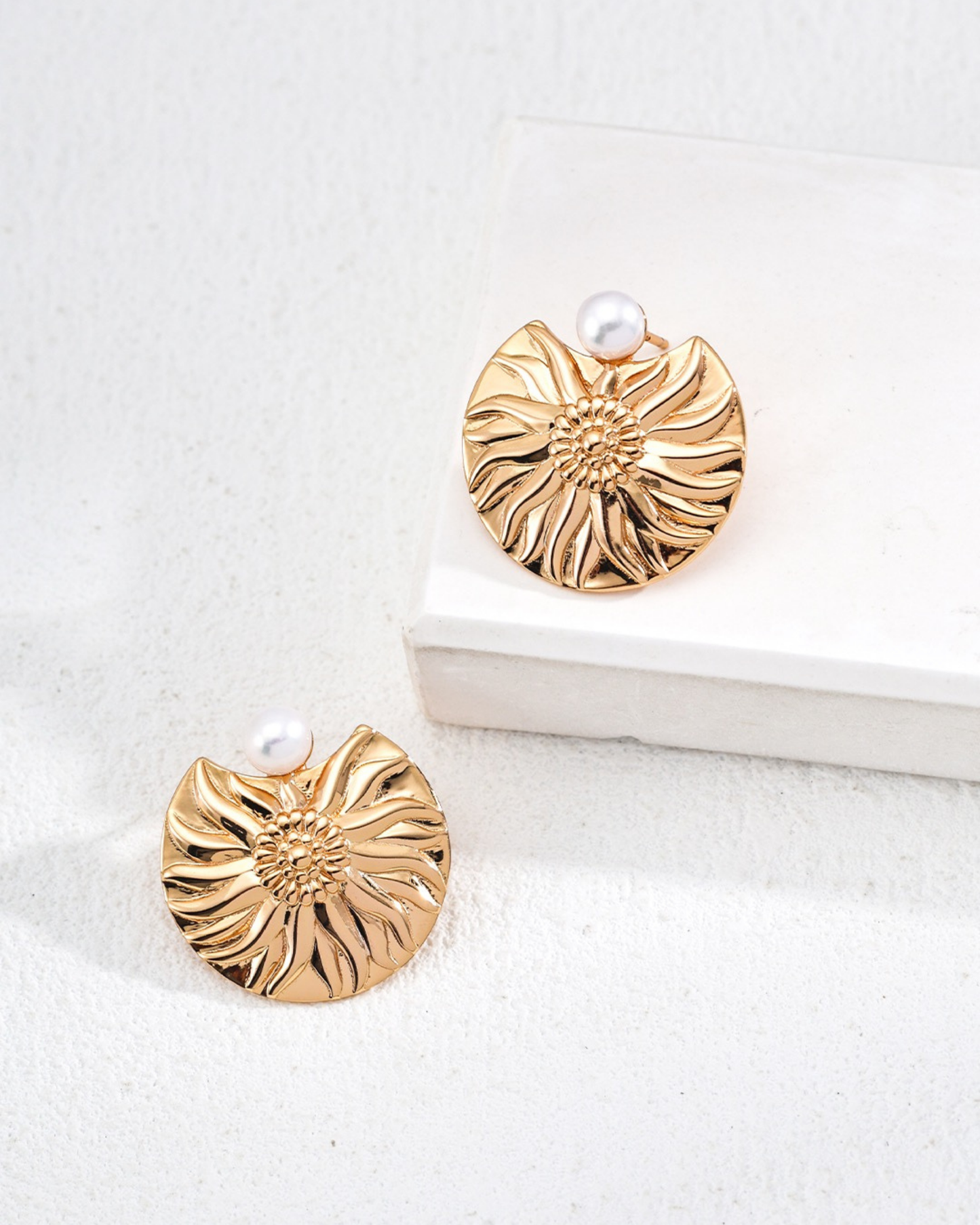 Golden Sunburst Pearl Earrings