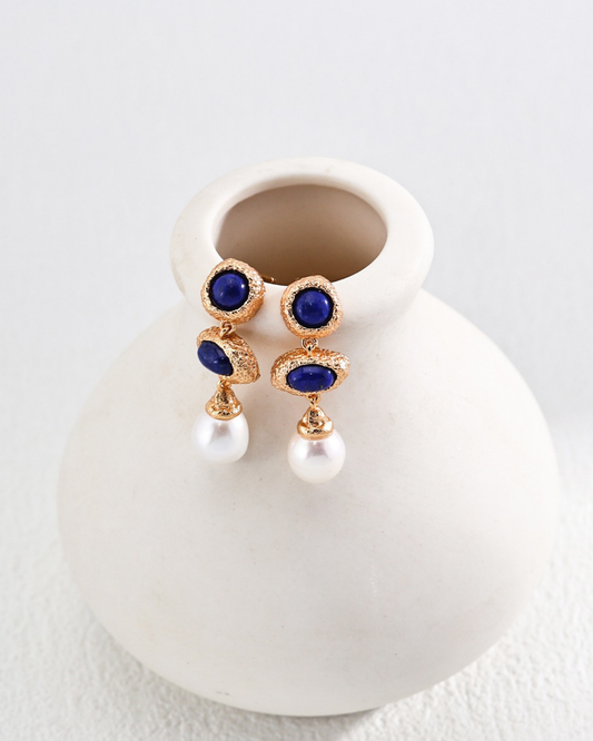 Royal Blue Pearl Drop Earrings