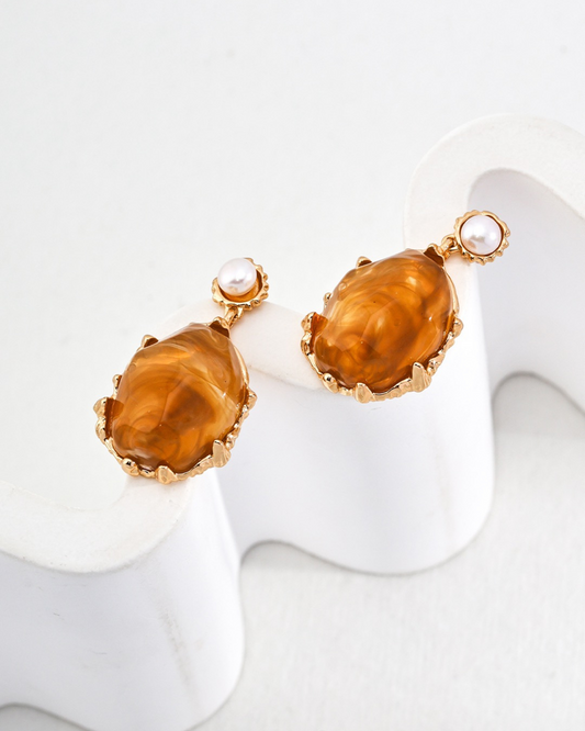 Artisanal Resin and Pearl Drop Earrings