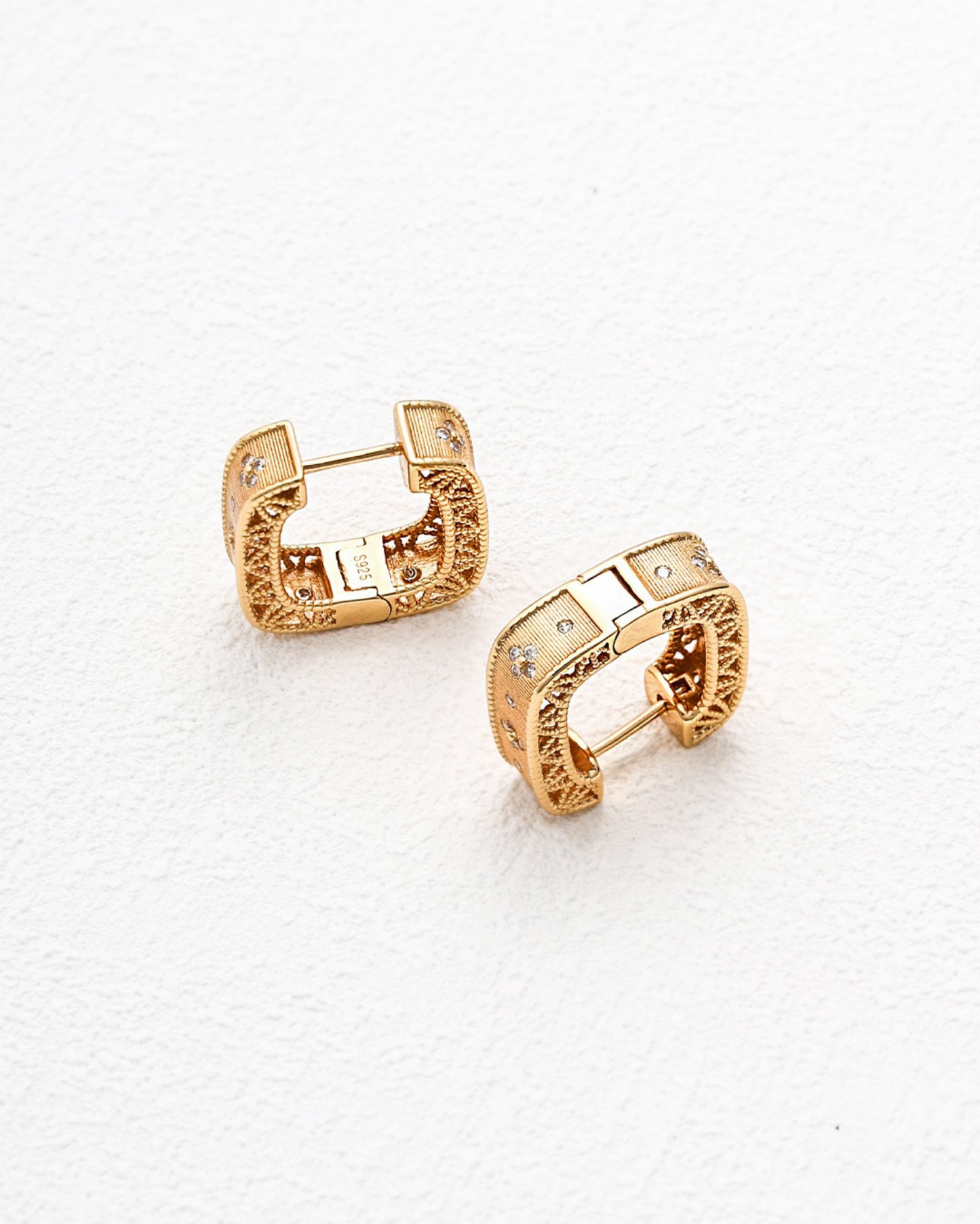 Gold Celestial Square Hoops