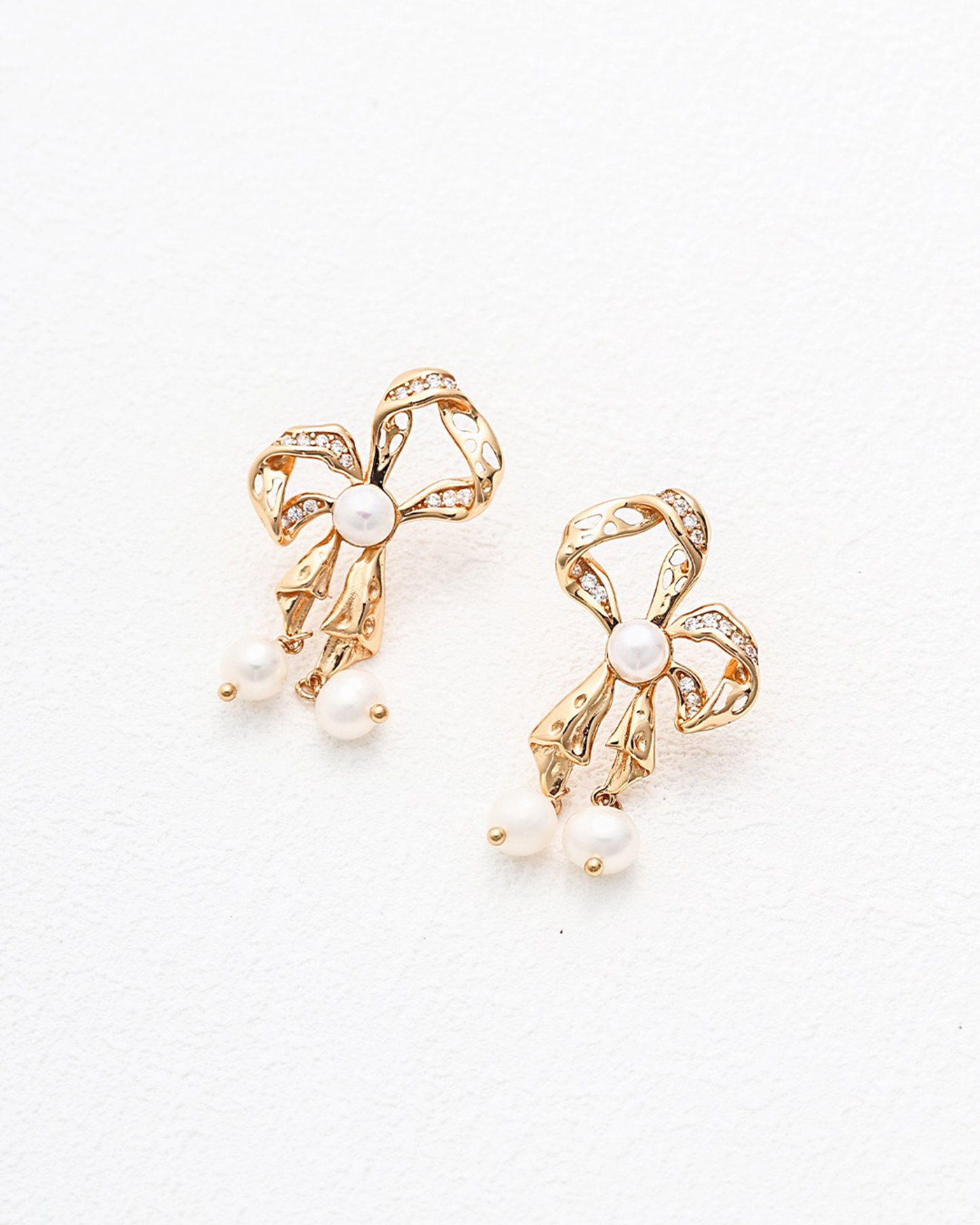 Pearl Bow Drop Earrings