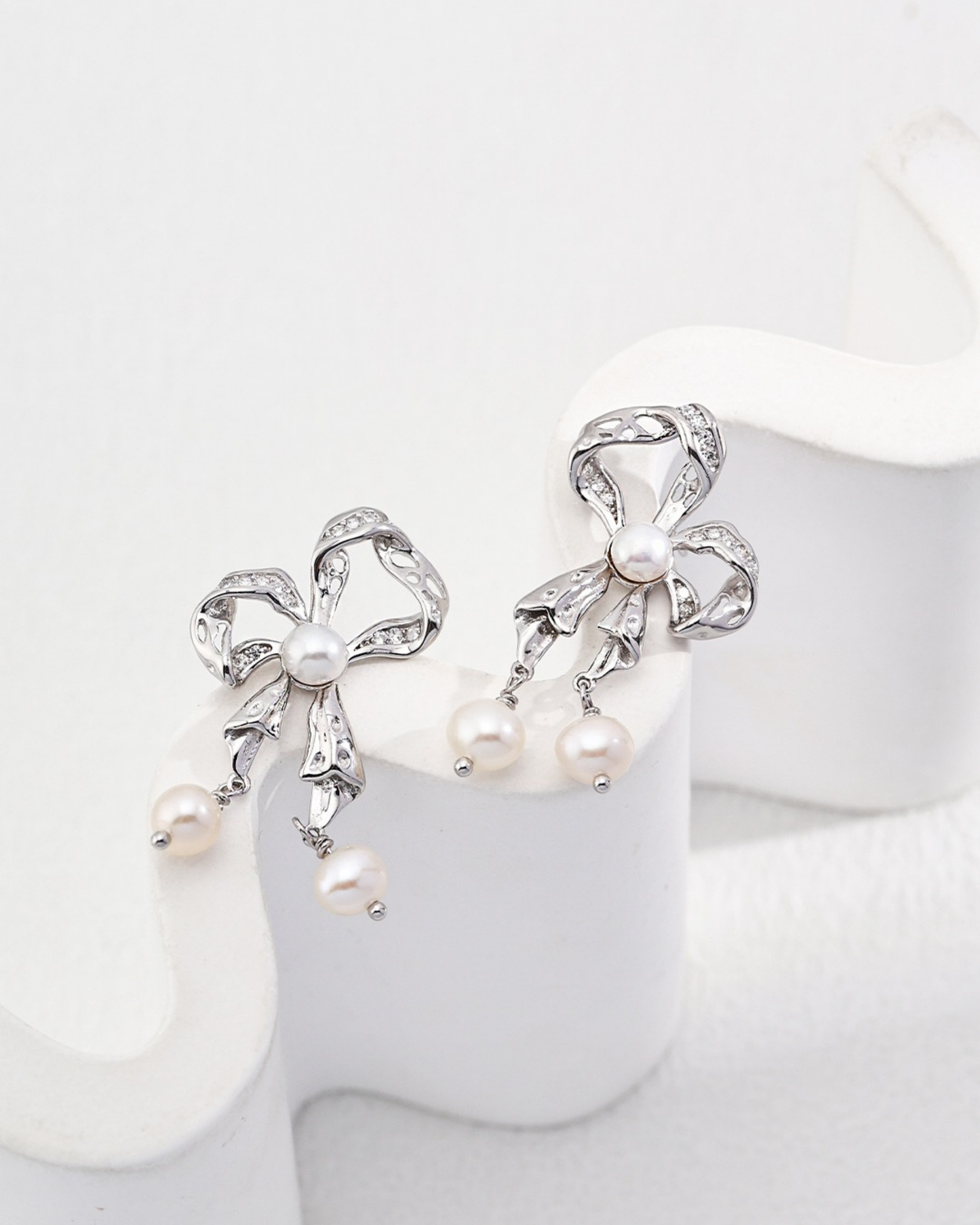 Pearl Bow Drop Earrings