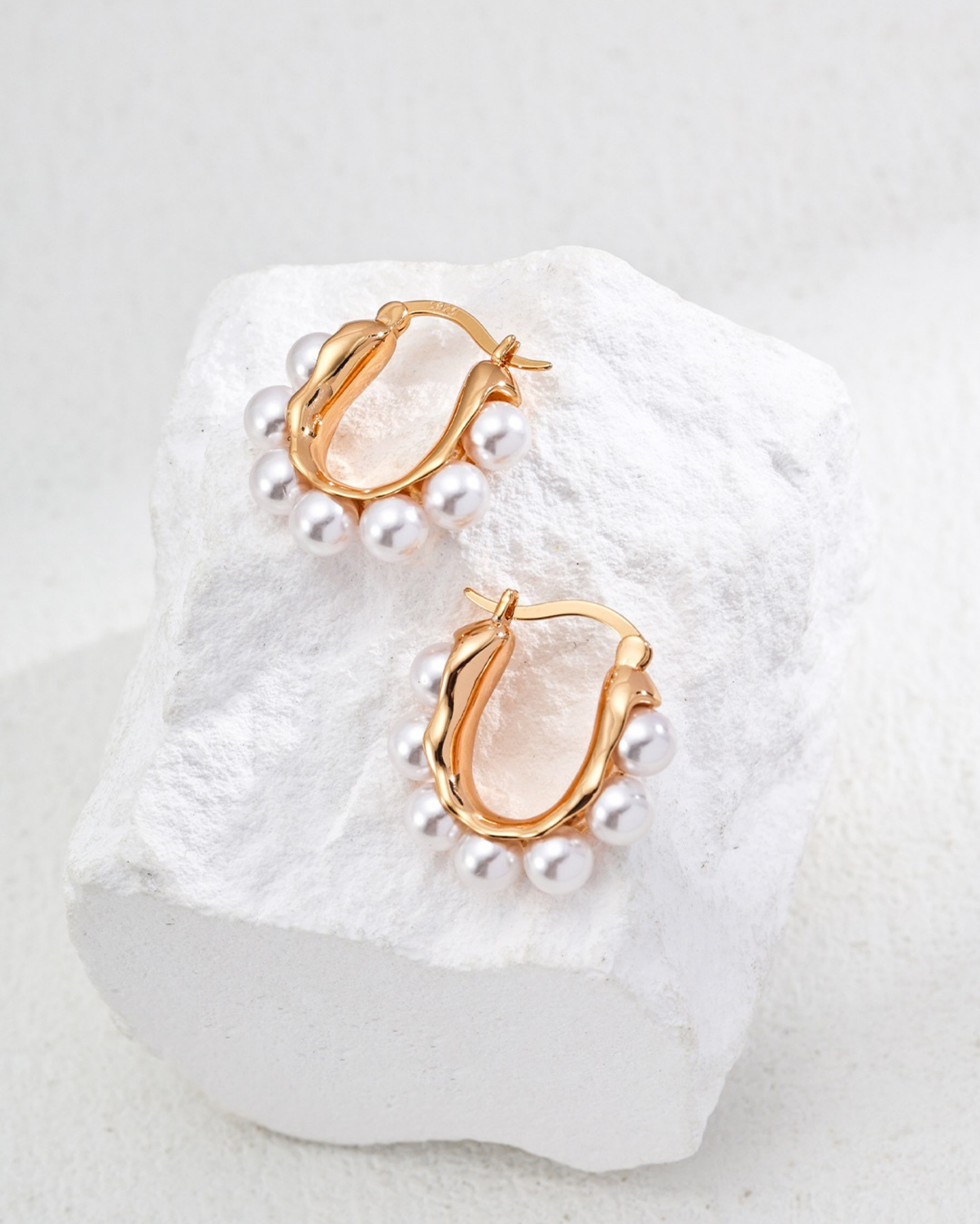 Vintage Pearl Accent Hoop Earrings