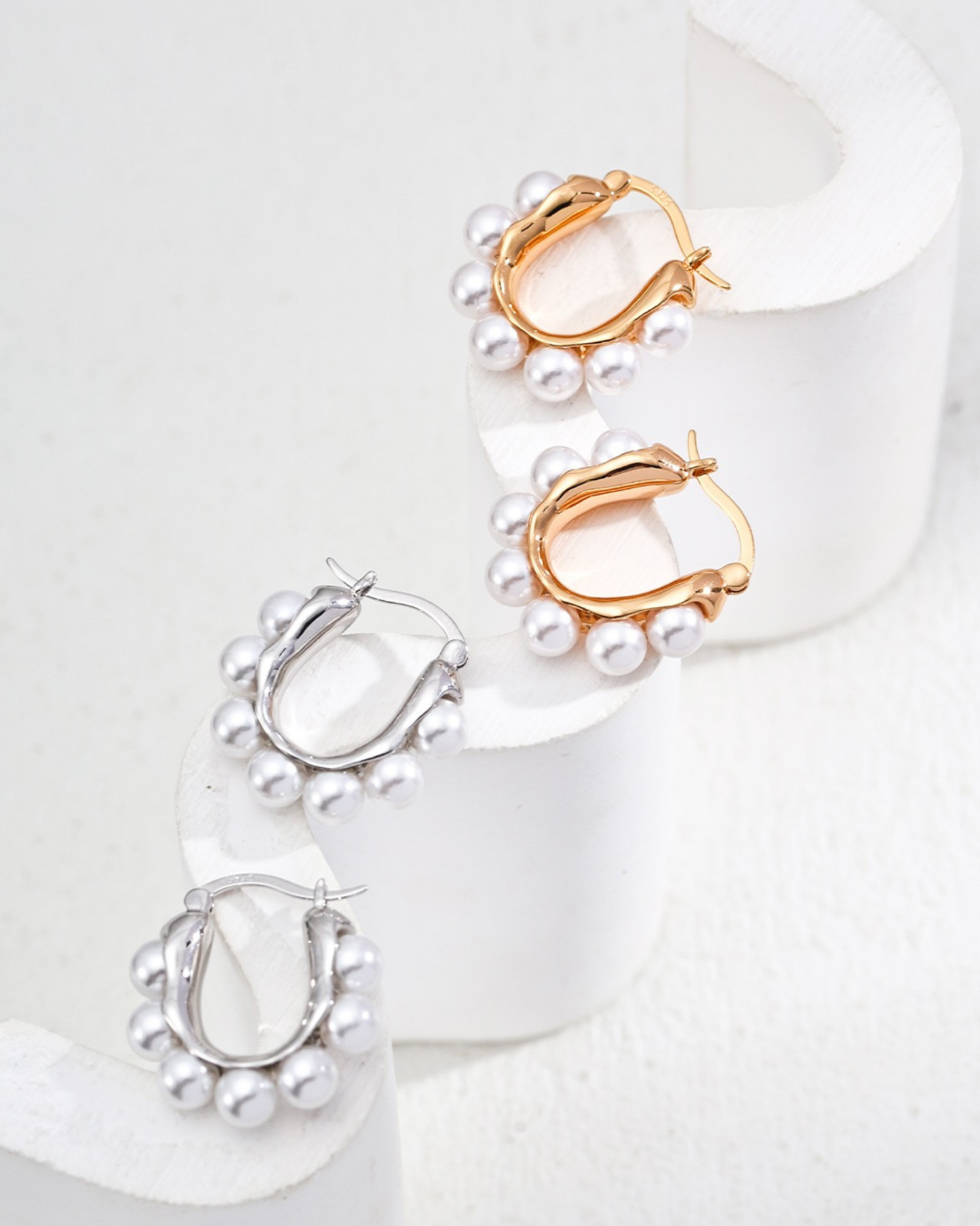 Vintage Pearl Accent Hoop Earrings