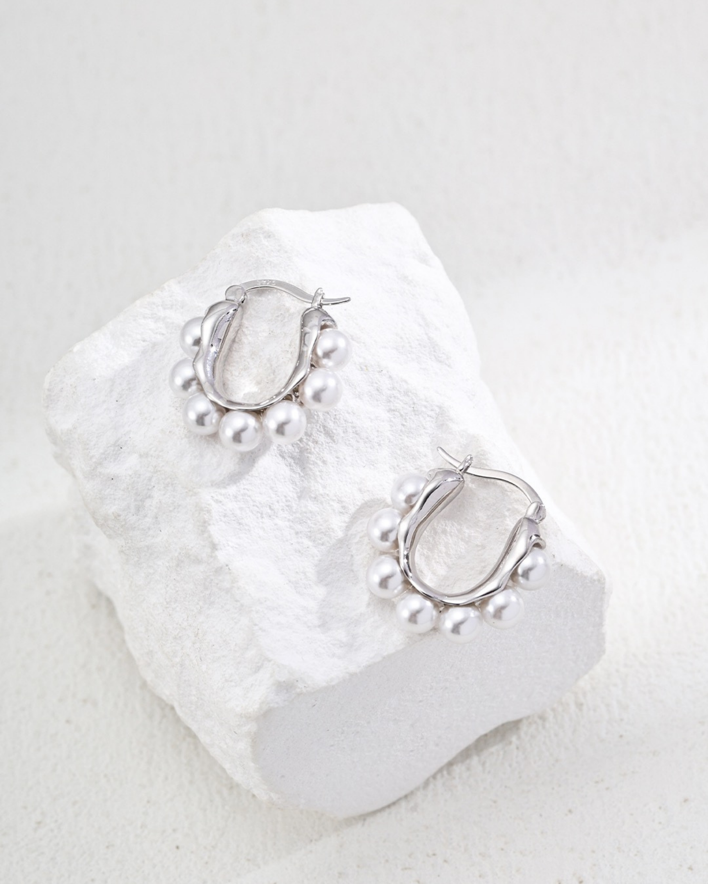 Vintage Pearl Accent Hoop Earrings