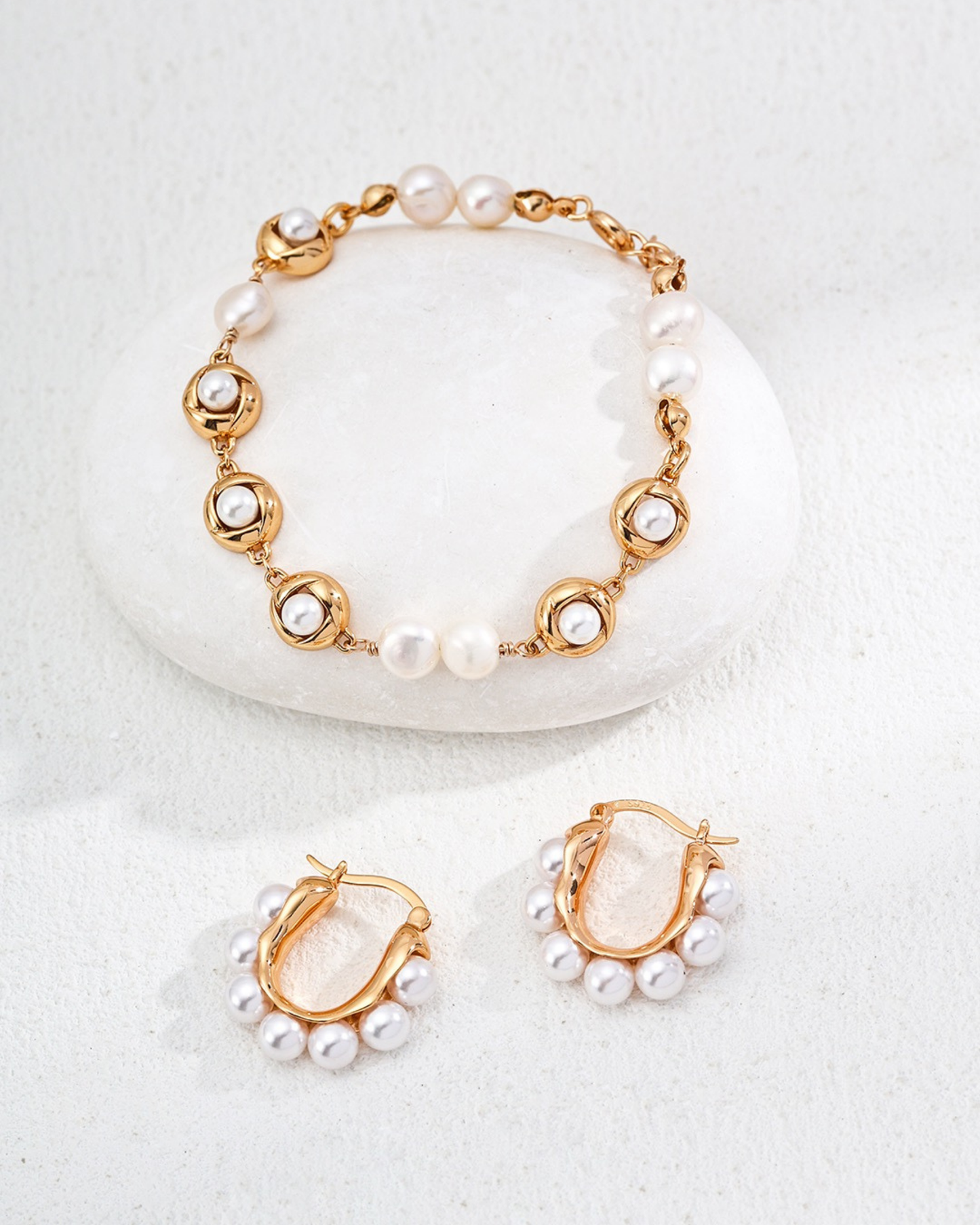 Vintage Pearl Accent Hoop Earrings