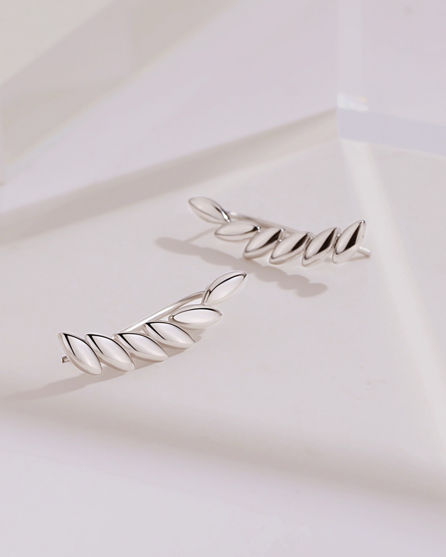 Silver Olive Leaf Ear Climbers