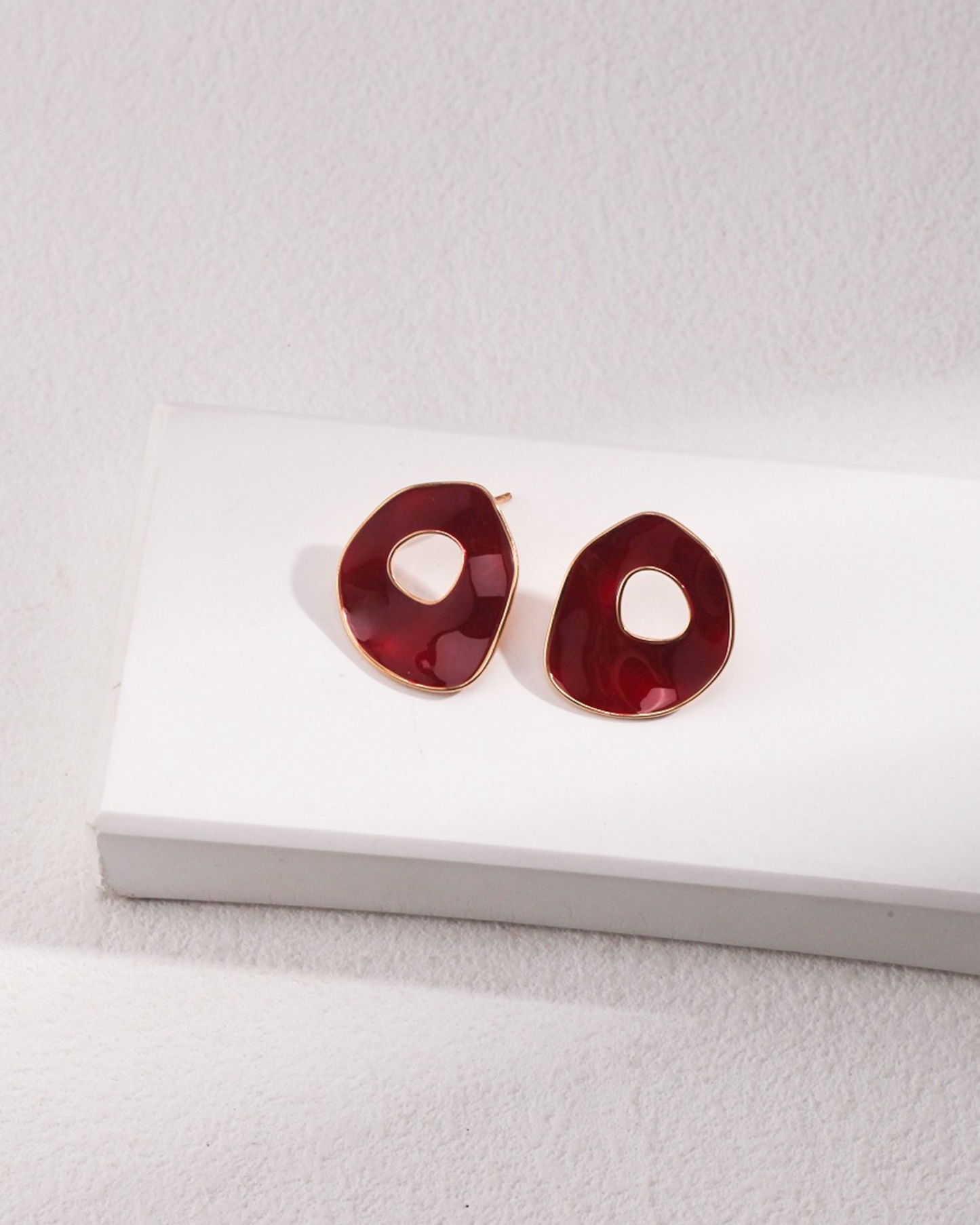 Asymmetrical Red Enamel Stud Earrings