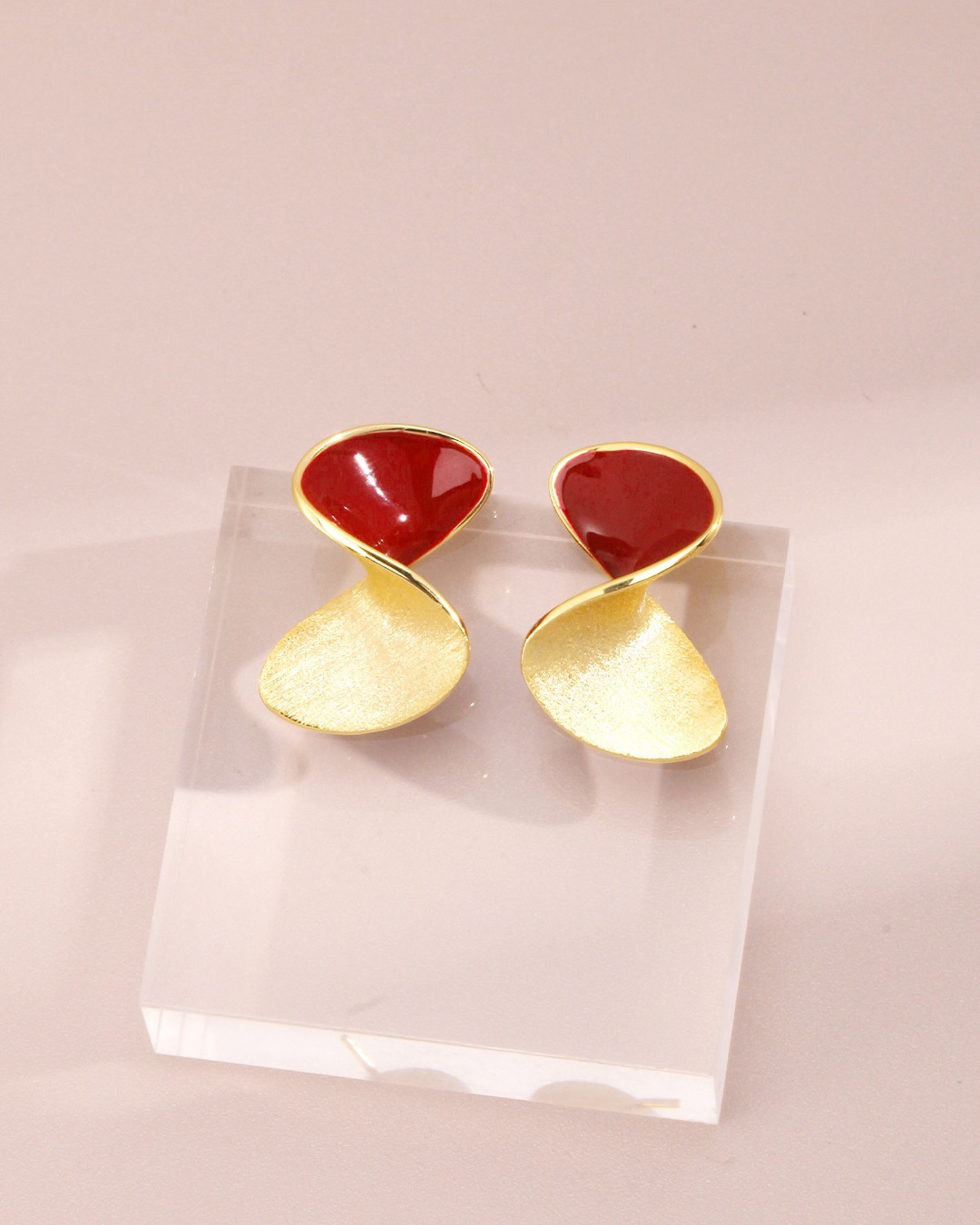 Red and Gold Twist Enamel Earrings