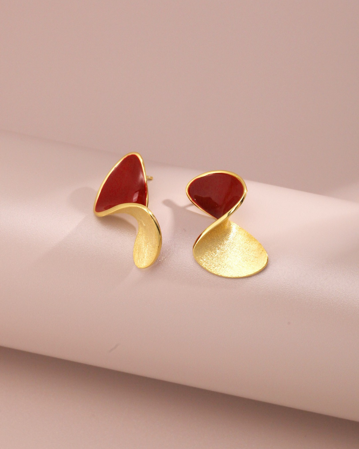 Red and Gold Twist Enamel Earrings
