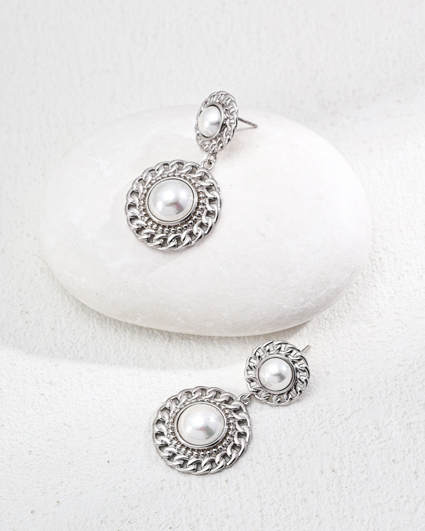 Vintage Chain Halo Pearl Drop Earrings