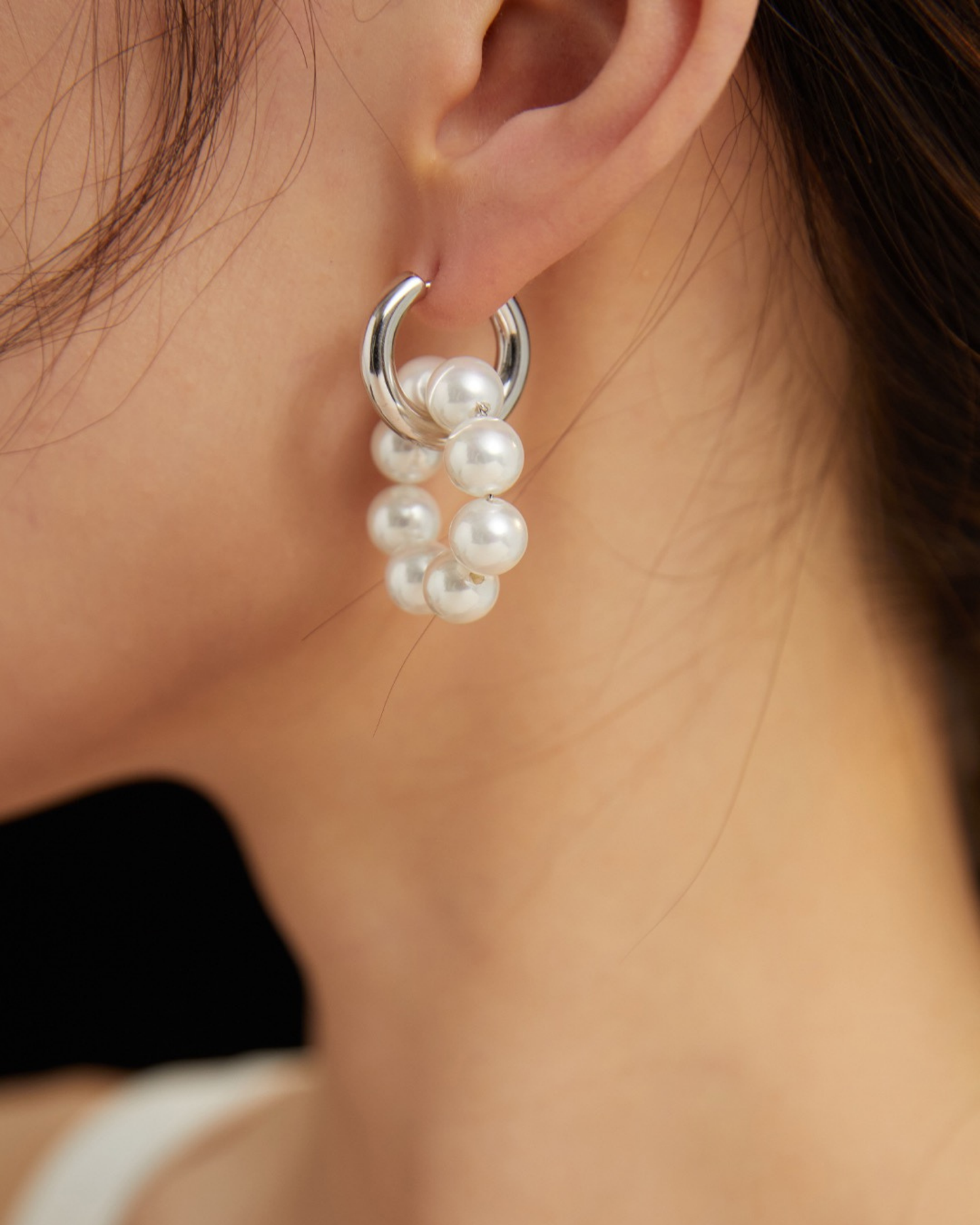 Modern Pearl Hoop Earrings