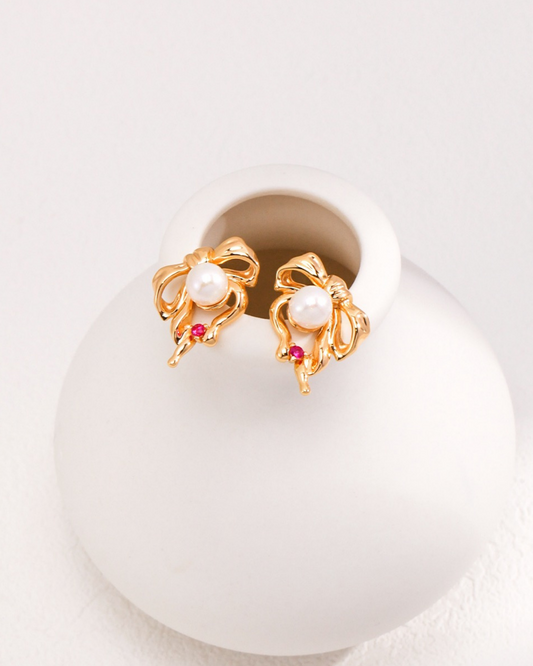Bow Pearl Studs