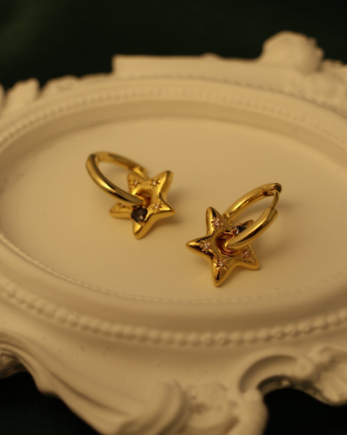 gemstone star charm huggie earrings