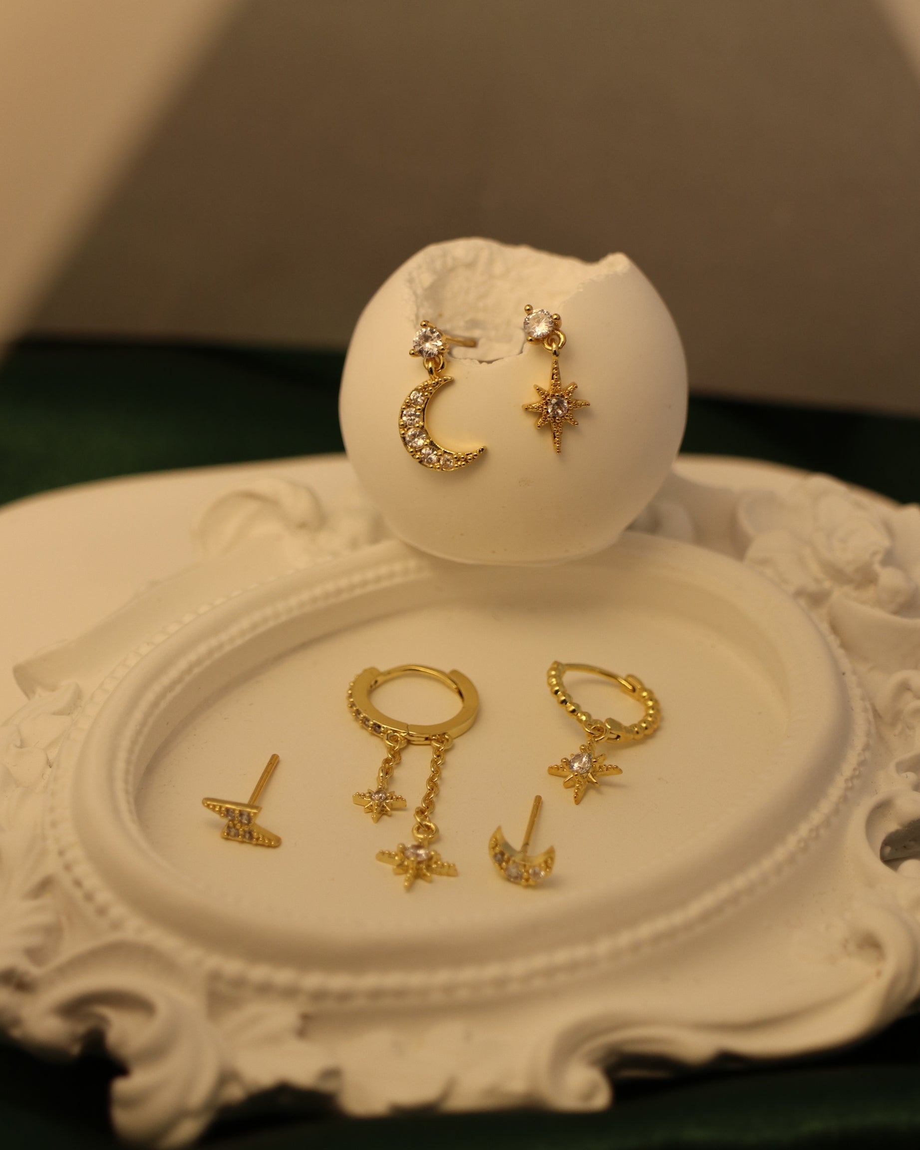 celestial earring set on display