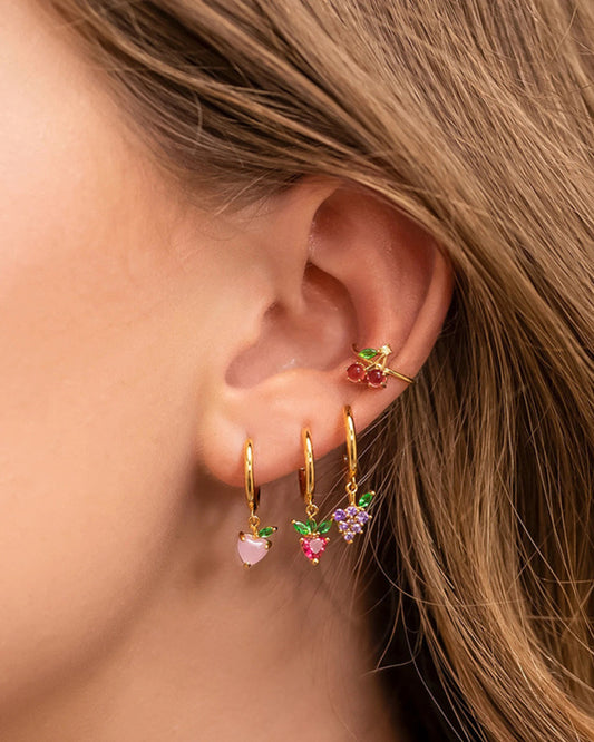 Single Fruit Gemstone Charm Huggie Earrings