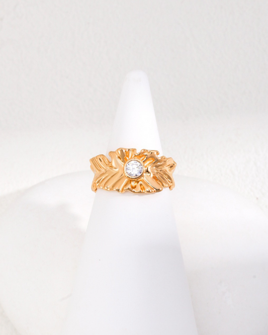 Leaf Solitaire Open Ring