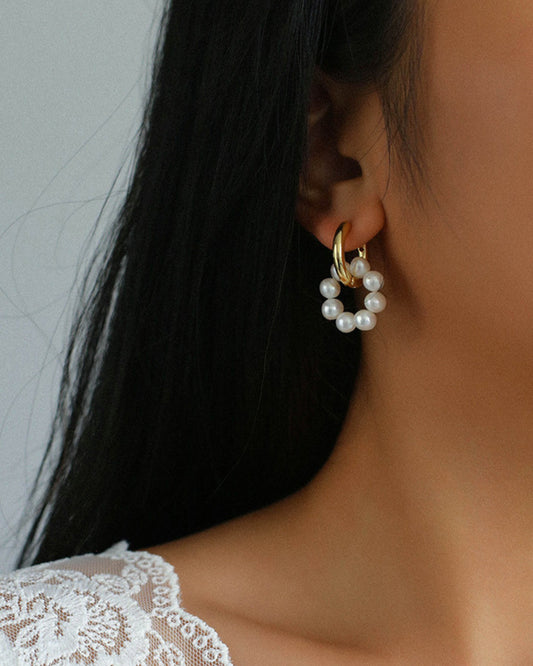 Pearl Ring Gold Huggie Earrings