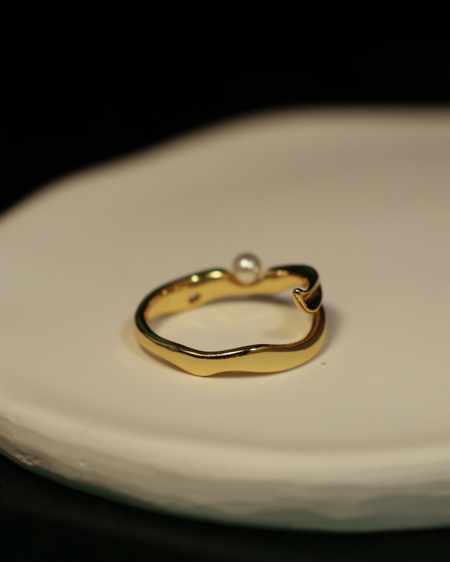 Smooth Gold and Pearl Ring