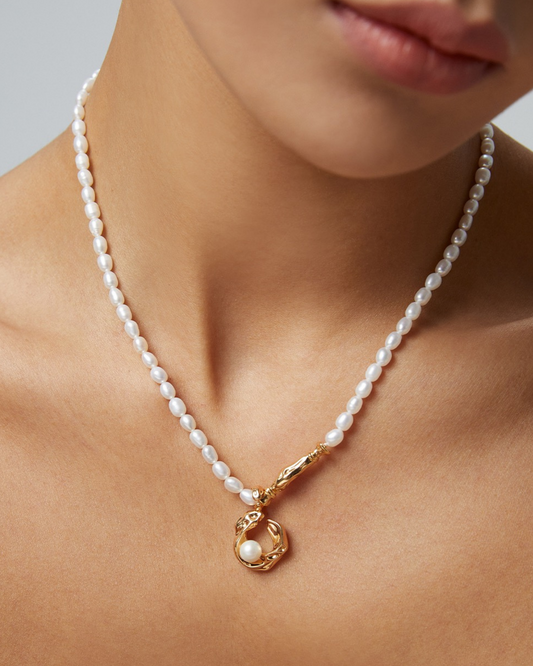 Gold Loop and Pearl Pendant Necklace