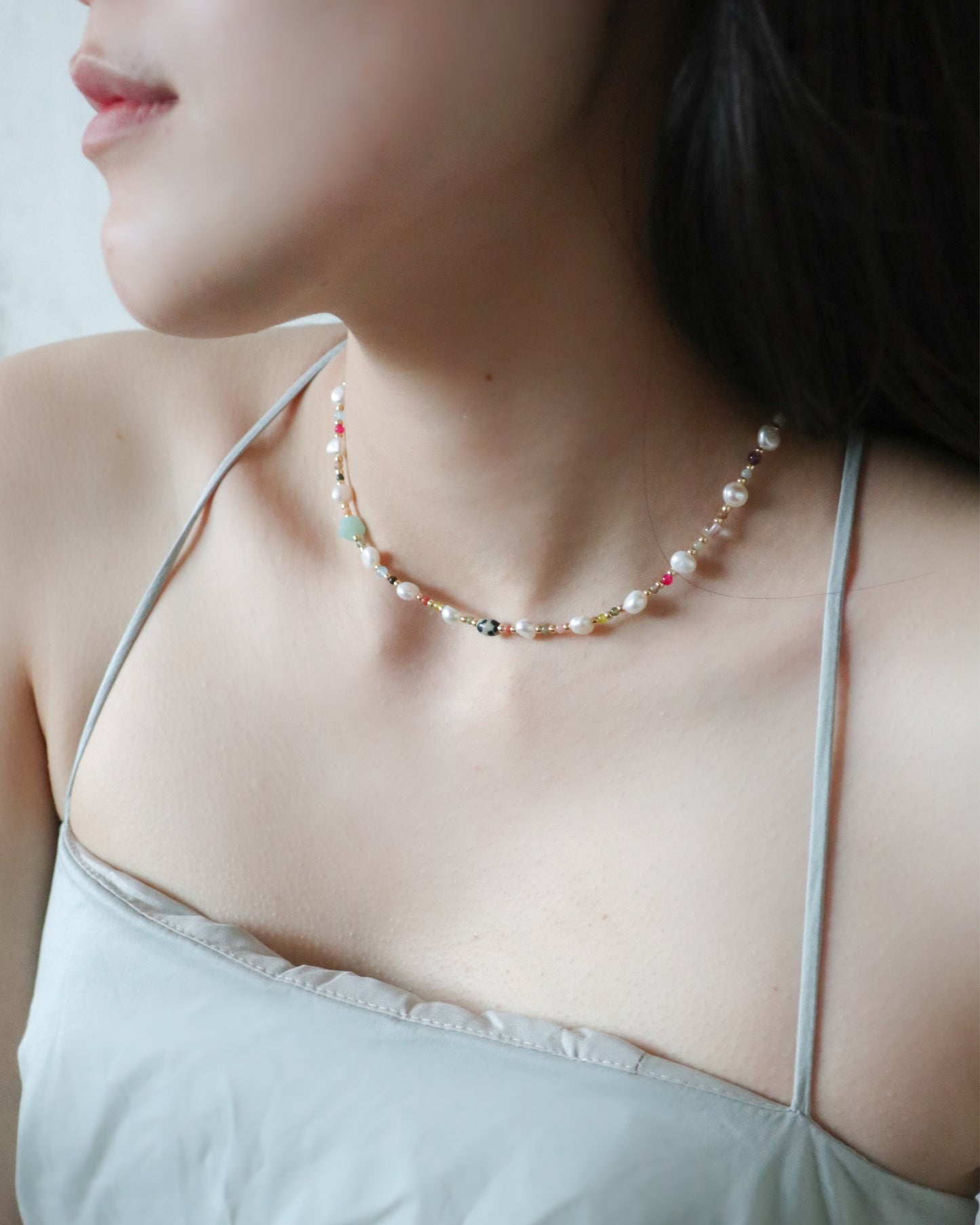 Pearl and Colourful Agate Necklace