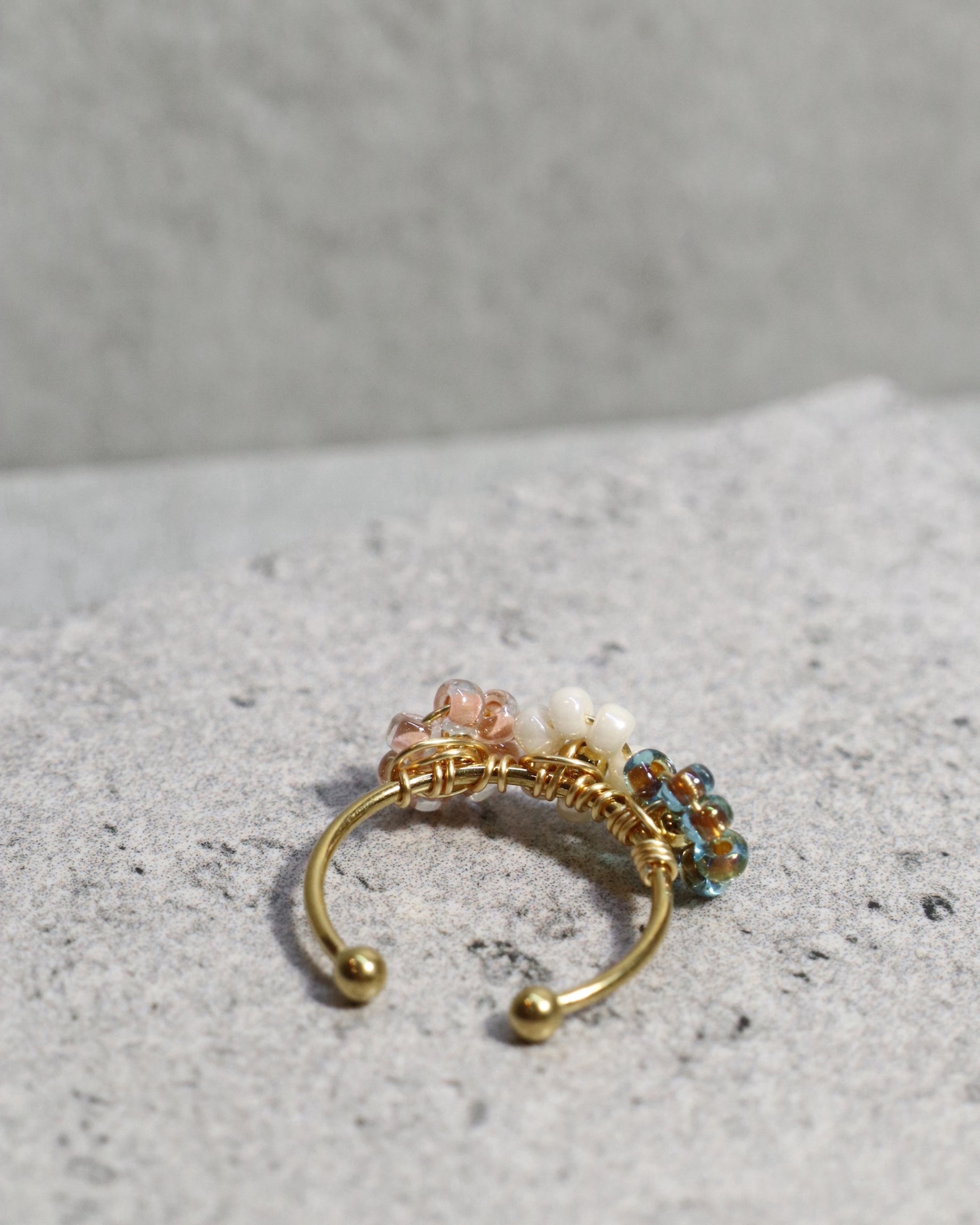 close up of floral beaded ring
