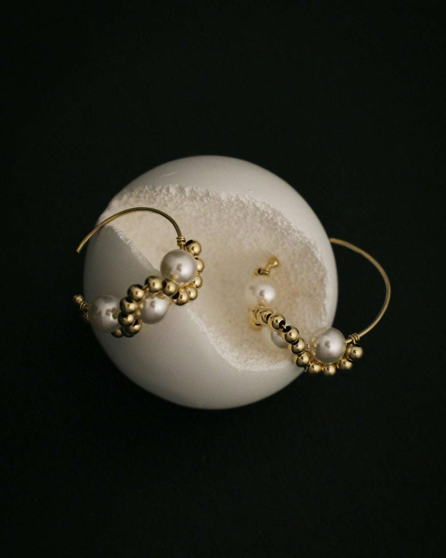 Pearl Spiral Gold Hoop Earrings