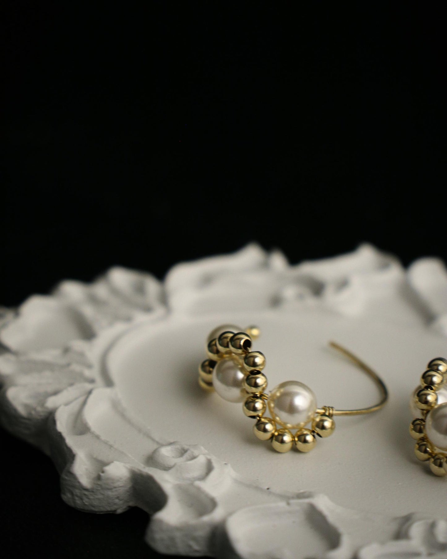 Pearl Spiral Gold Hoop Earrings